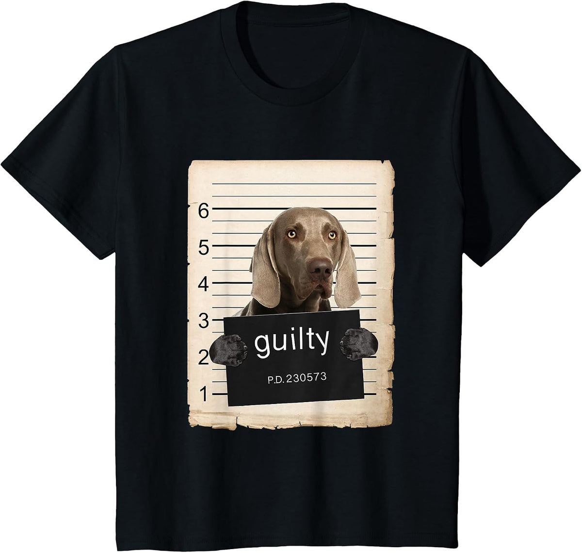 Weimaraner Dog Mug Shot Bad Dog T-Shirt - Black