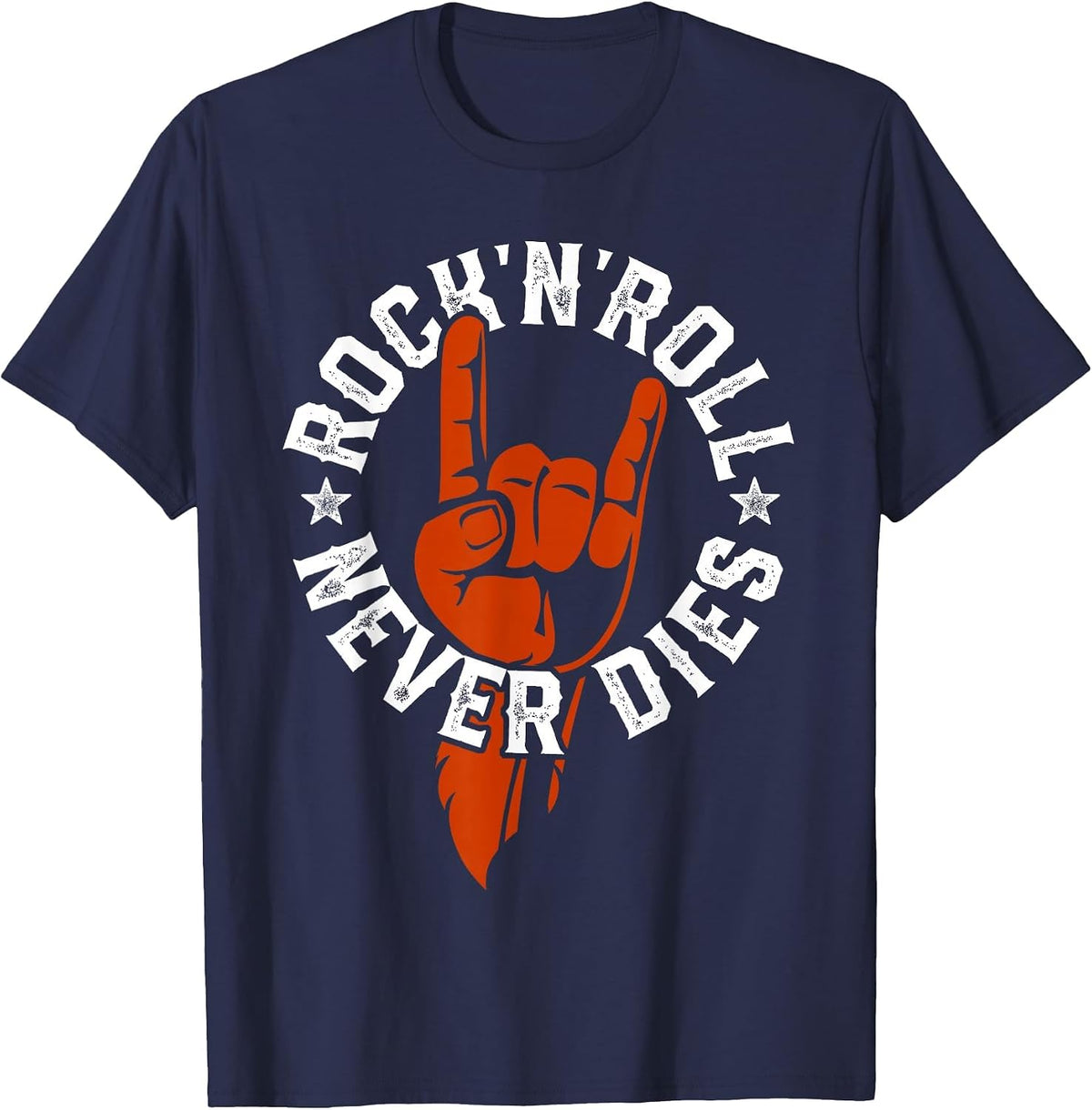 Rock N Roll Never Dies Rock and Roll Heavy Metal Music T-Shirt - Navy Blue