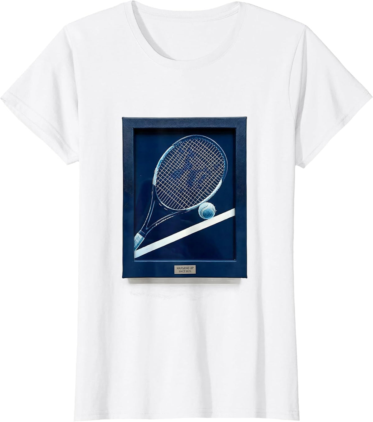 Warming Up Since 2023 Funny Tennis Player Racket Humor T-Shirt - White