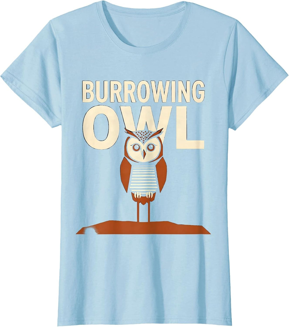 Women's Burrowing Owl Whimsical Nature Lover Vintage Typography T-Shirt - Baby Blue