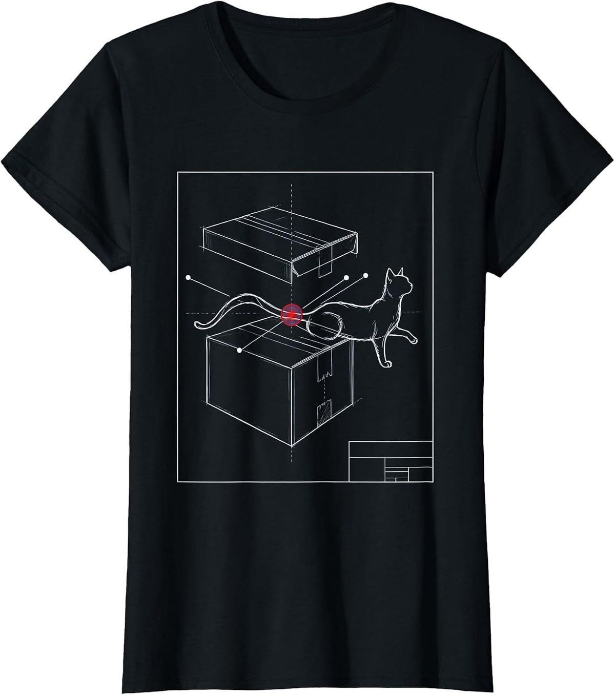 Women's Cat Drafting Sheet Quantum Physics Humor Science Geek T-Shirt - Black