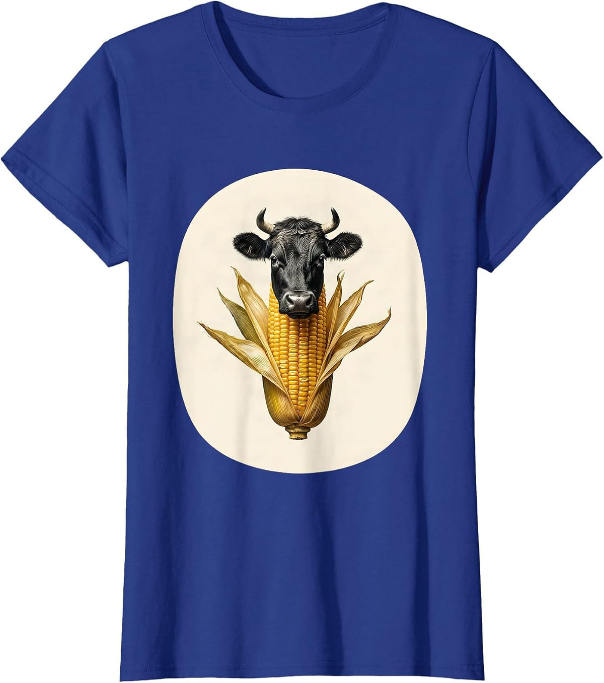 Women's Minimal Cow Corn Cob Funny Farm Animal Lover T-Shirt - Royal Blue
