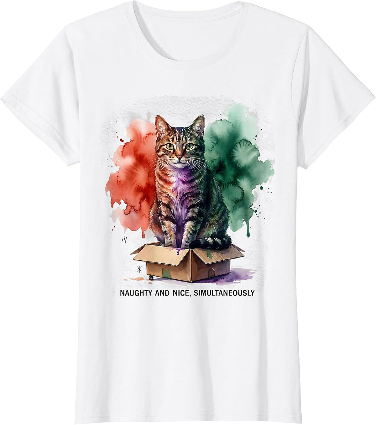 Women's Naughty And Nice, Simultaneously Funny Quantum Physics Cat T-Shirt - White