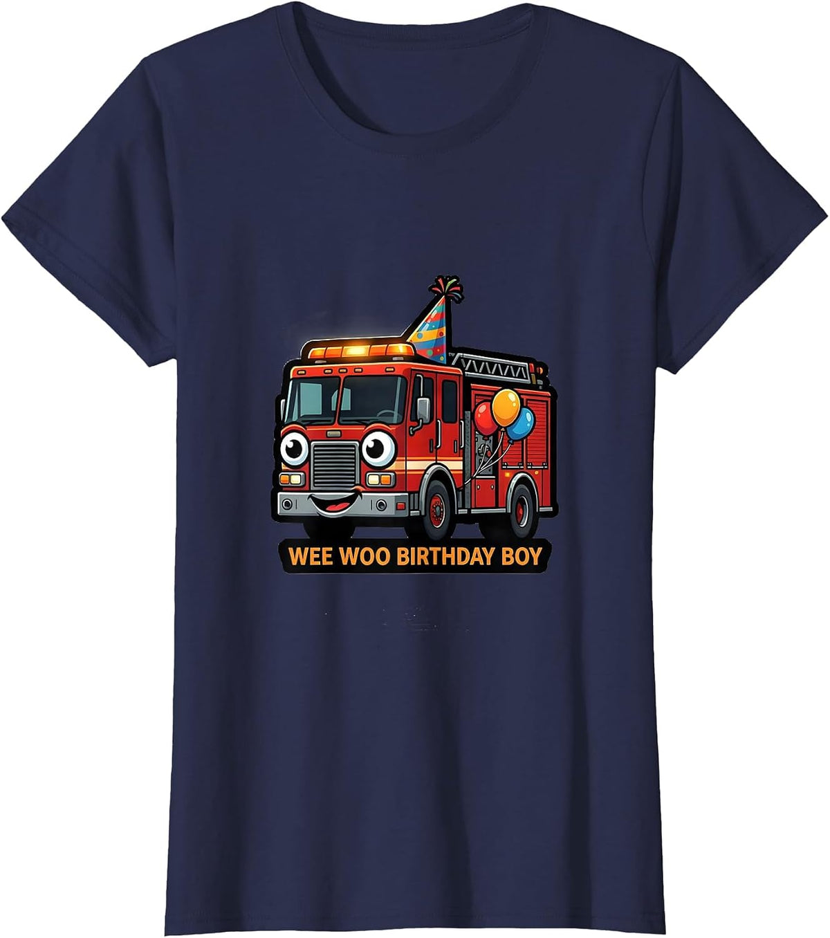 Women's Wee Woo Birthday Boy Funny Firefighter Fire Truck Fireman T-Shirt - Navy Blue