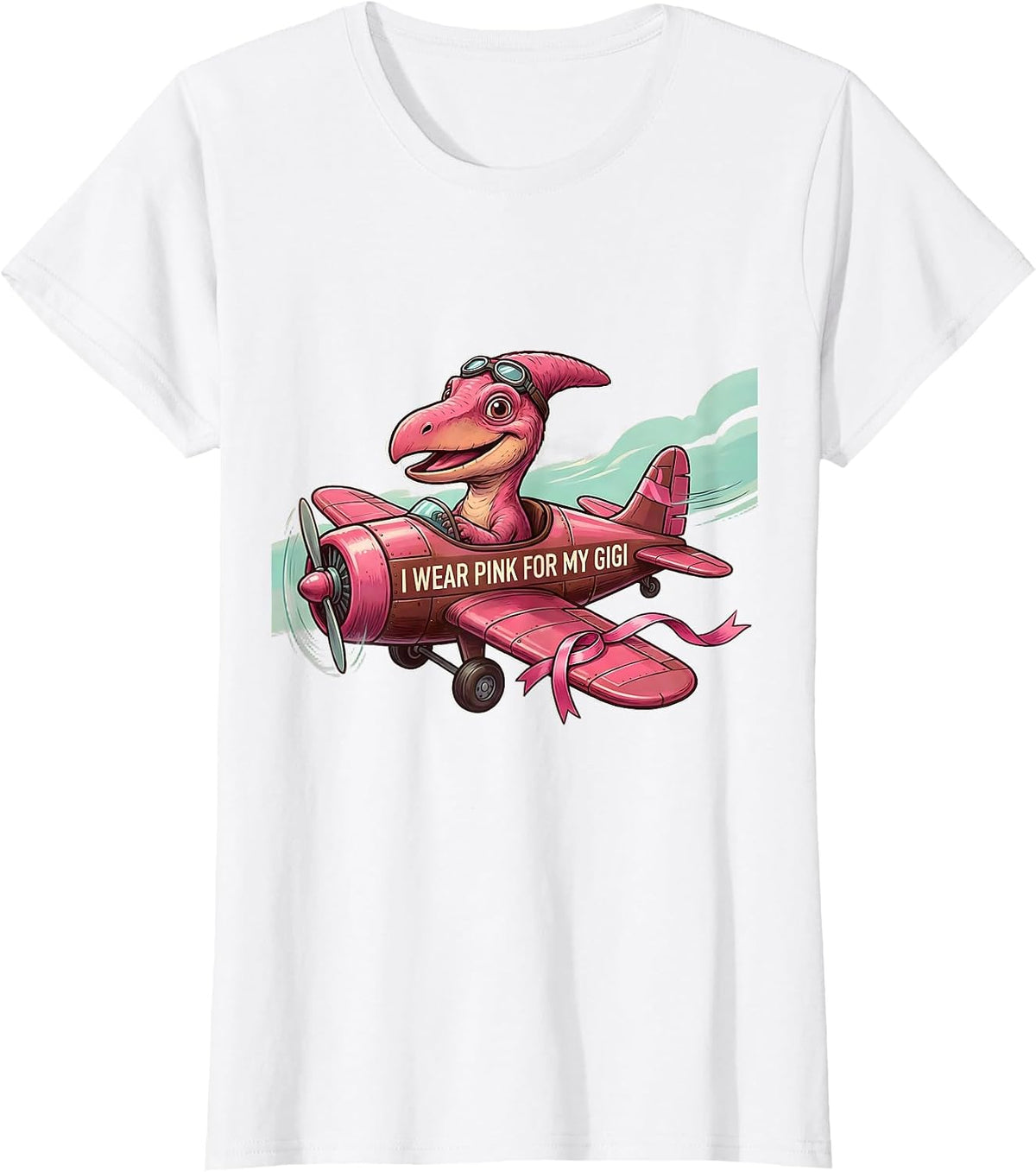 Women's I Wear Pink For My Gigi Dinosaur Breast Cancer Awareness T-Shirt - White