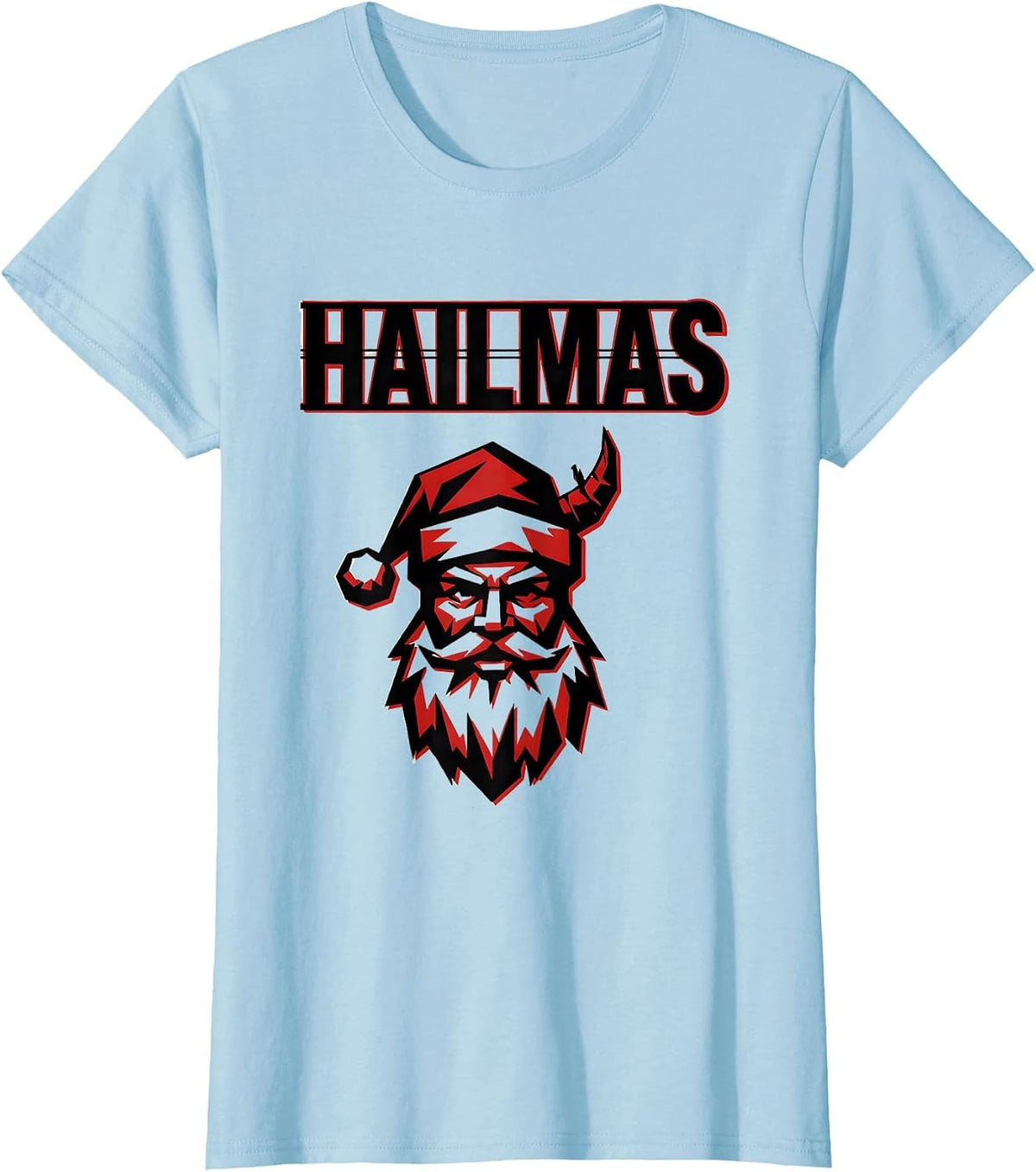 Hailmas Stencil Graphic Heavy Metal Rock Fan Christmas T-Shirt - Baby Blue