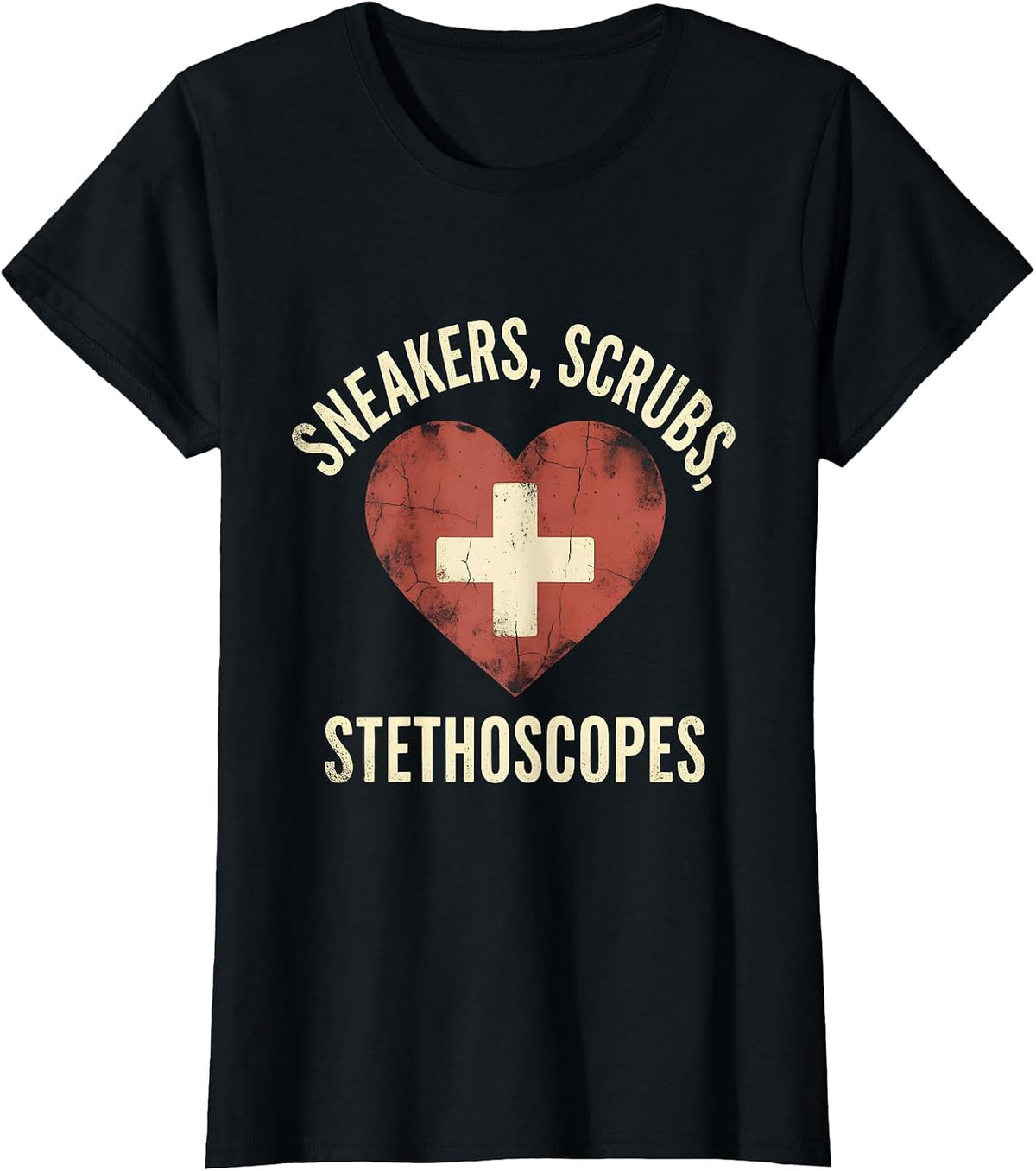 Sneakers Scrubs and Stethoscopes School Nurse T-Shirt - Black