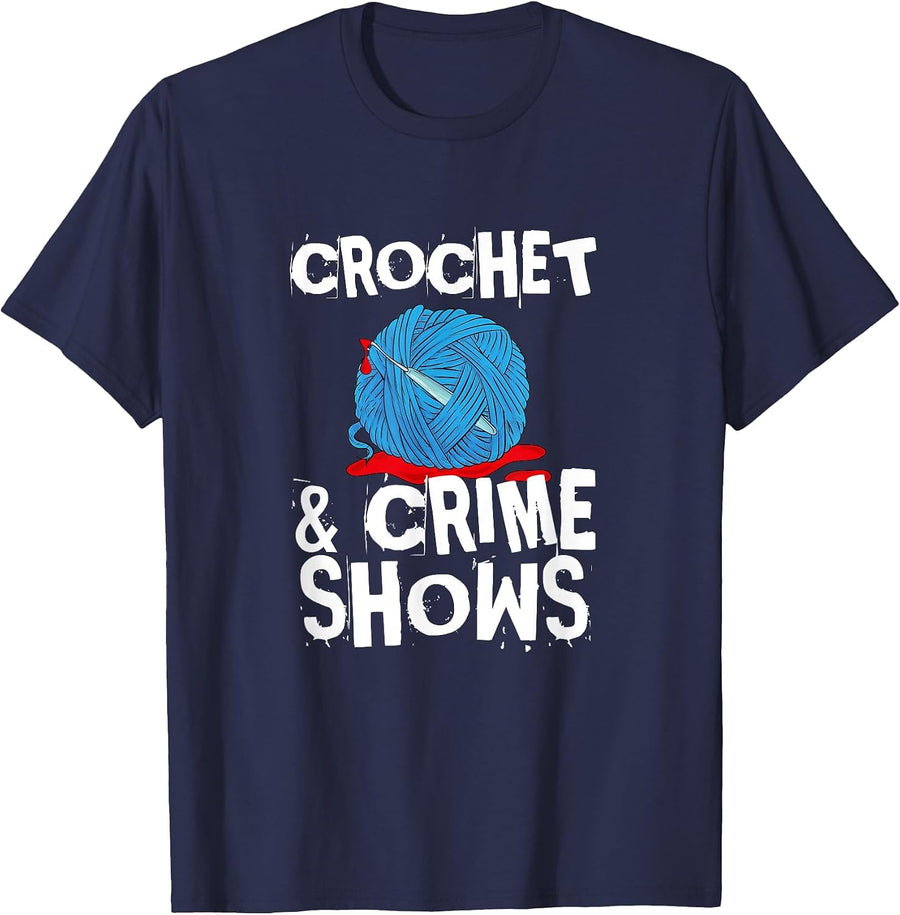 Crochet and Crime Series Lovers of True Crime Crochet T-Shirt - Navy Blue