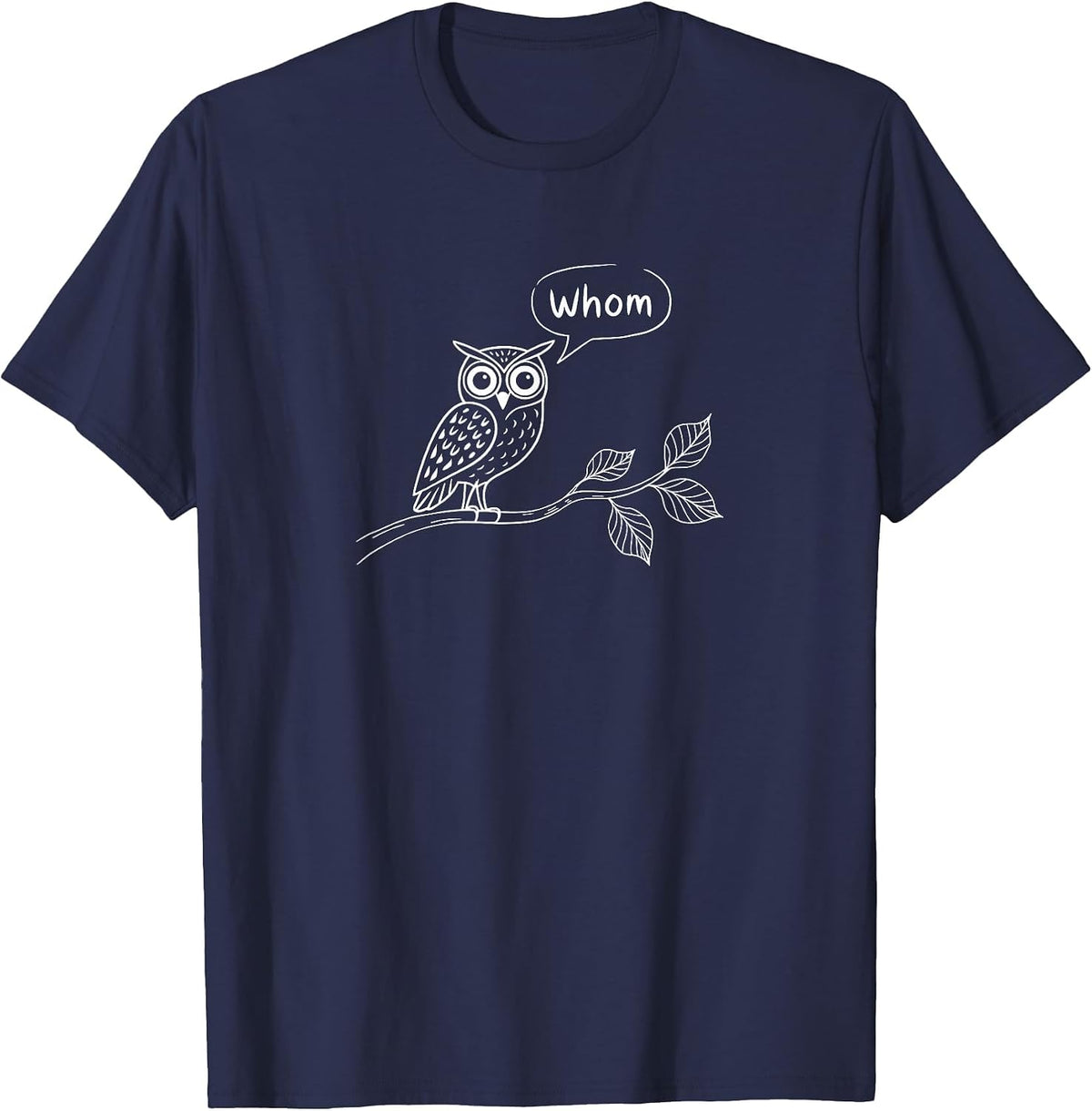 Grammar Owl - Whom? - Funny T-Shirt - Navy Blue