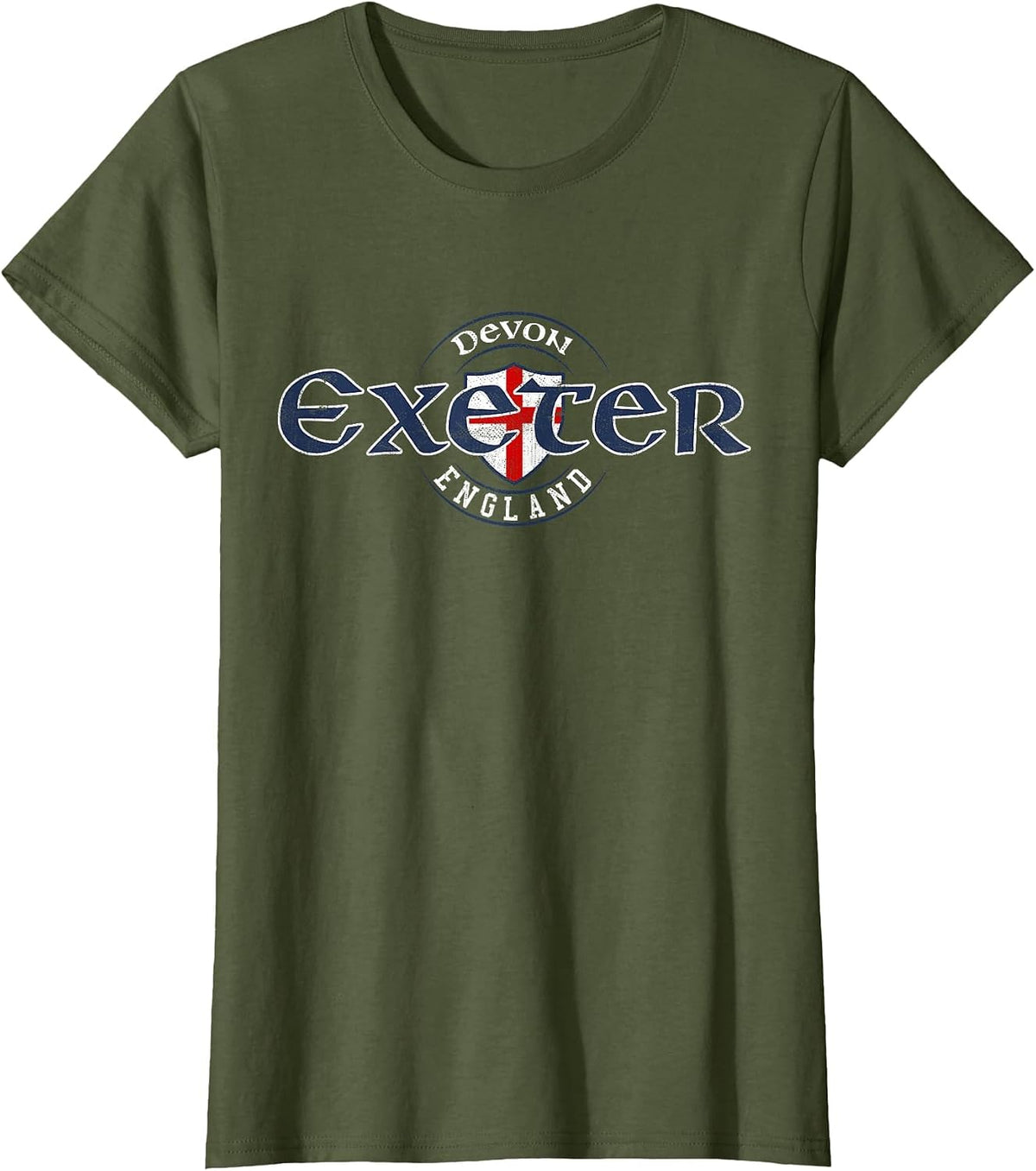 Exeter Devon England English Flag T-Shirt - Olive Green