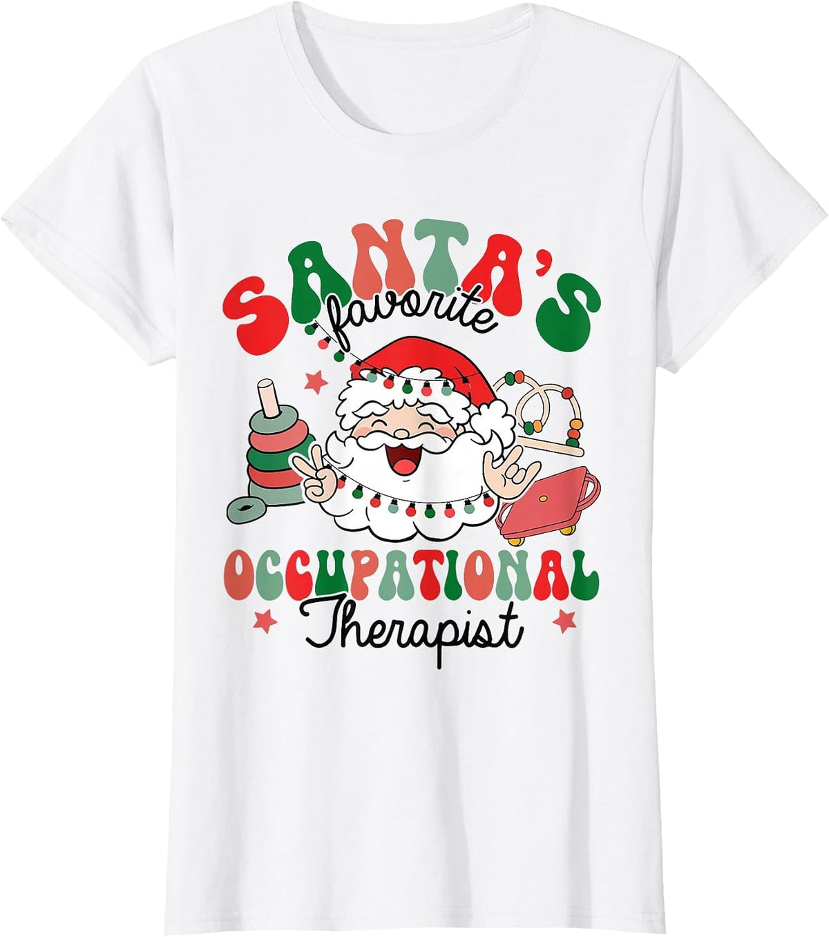 Santa's Favorite Occupational Therapist Christmas Therapy T-Shirt - White