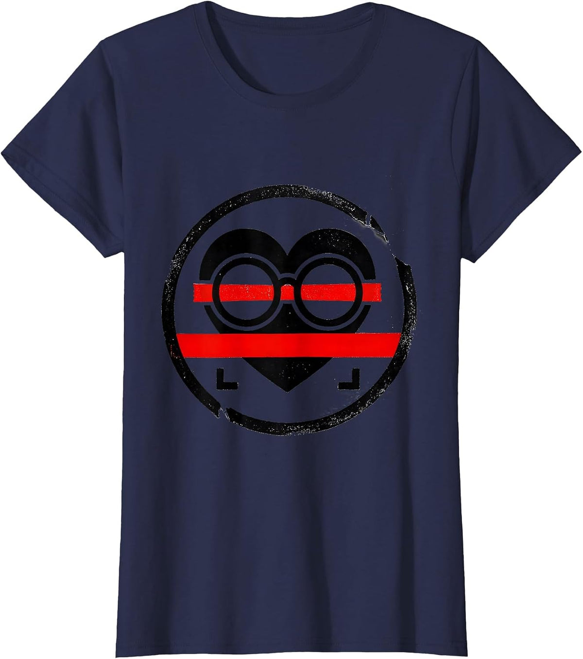Women's Sealed Nerd Heart Stamp Badge Humor T-Shirt - Navy Blue