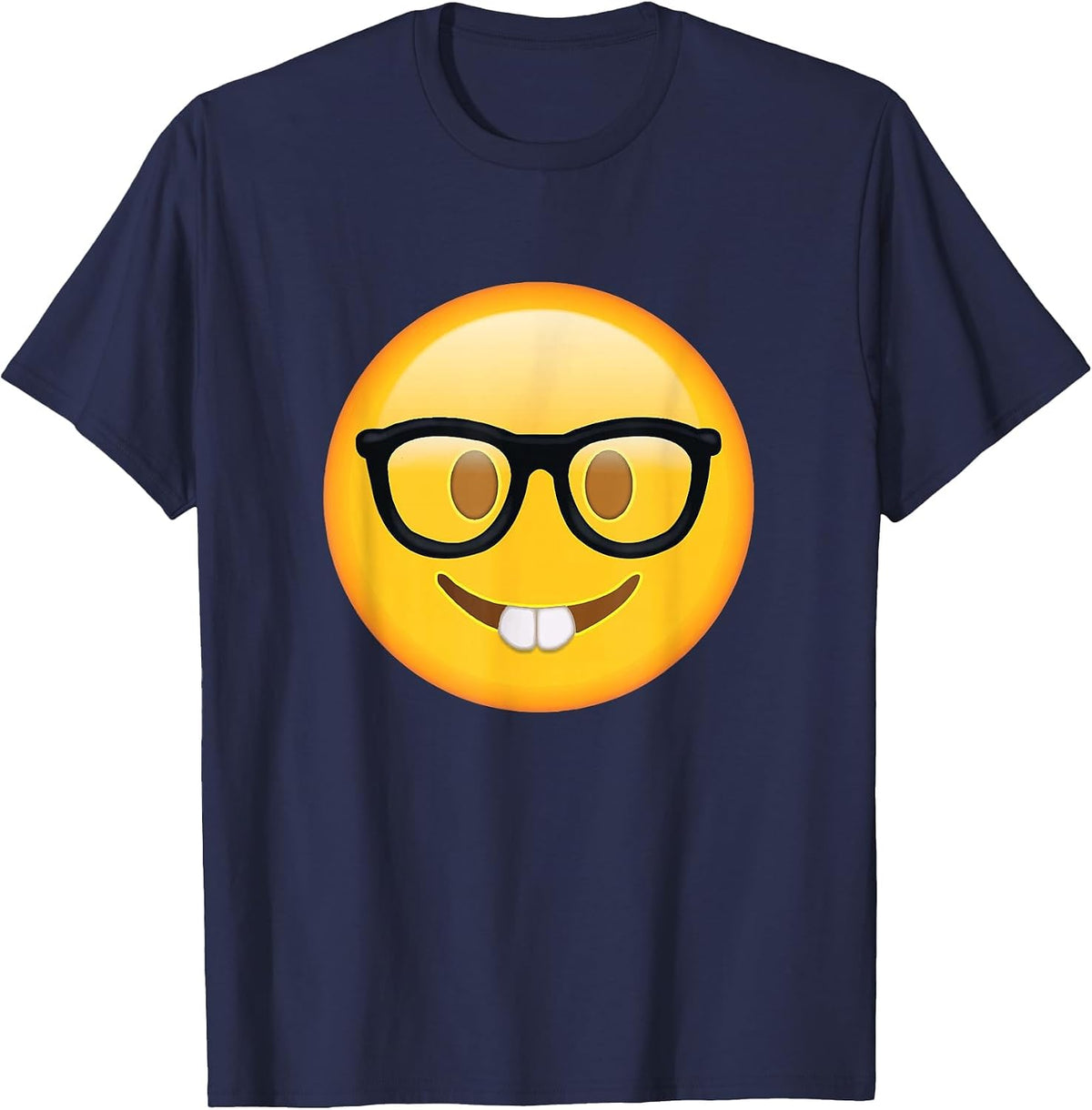 Nerd Glasses Buckteeth Emoticon Funny Hilarious Nerdy Face T-Shirt - Navy Blue