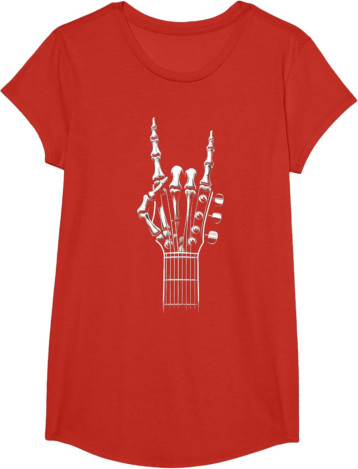 Guitar Skeleton Hand Sign Retro Rock and Roll T-Shirt - Girls Red