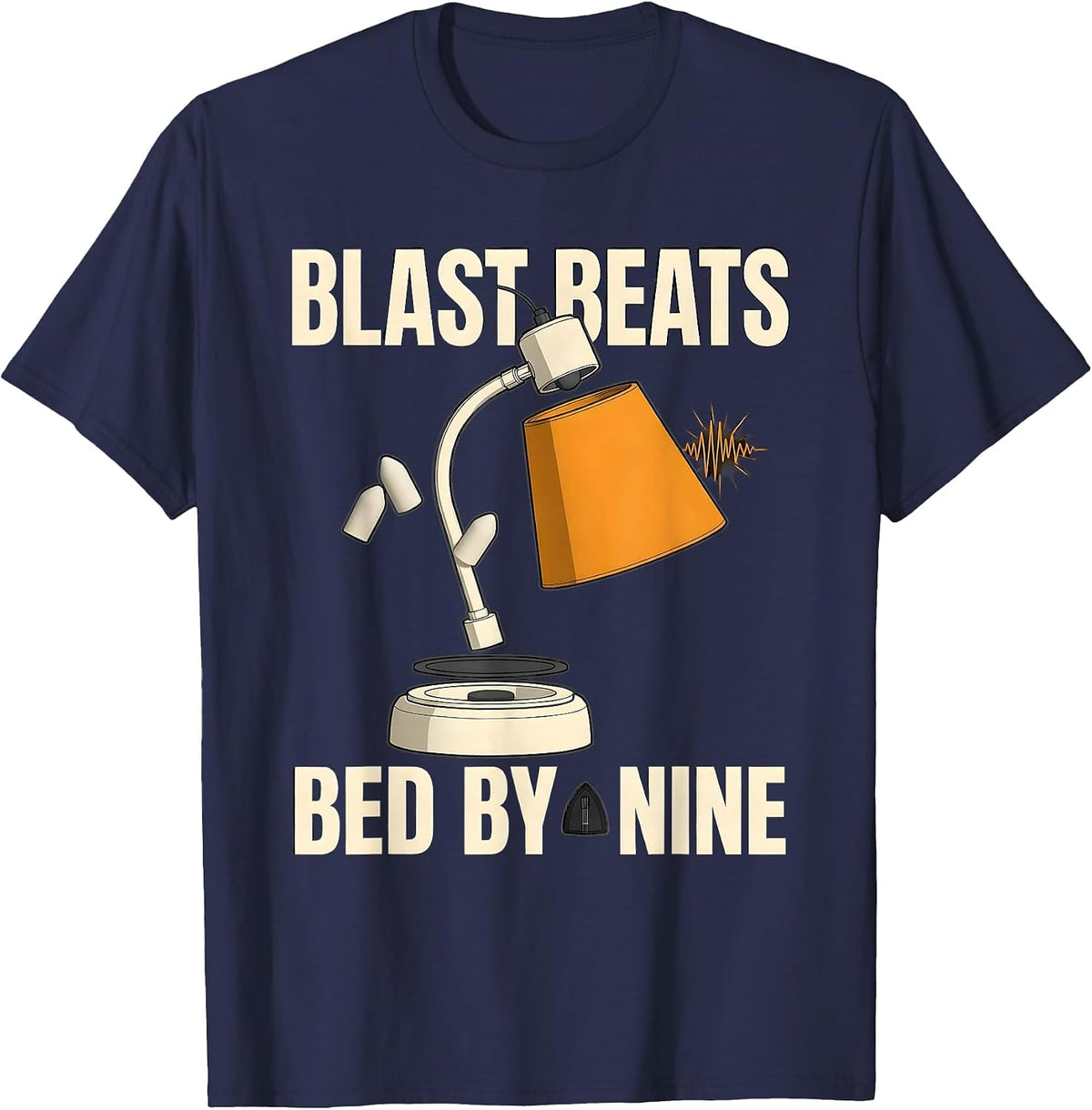 Blast Beats Bed By Nine Funny Heavy Metal Fan Humor T-Shirt - Navy Blue