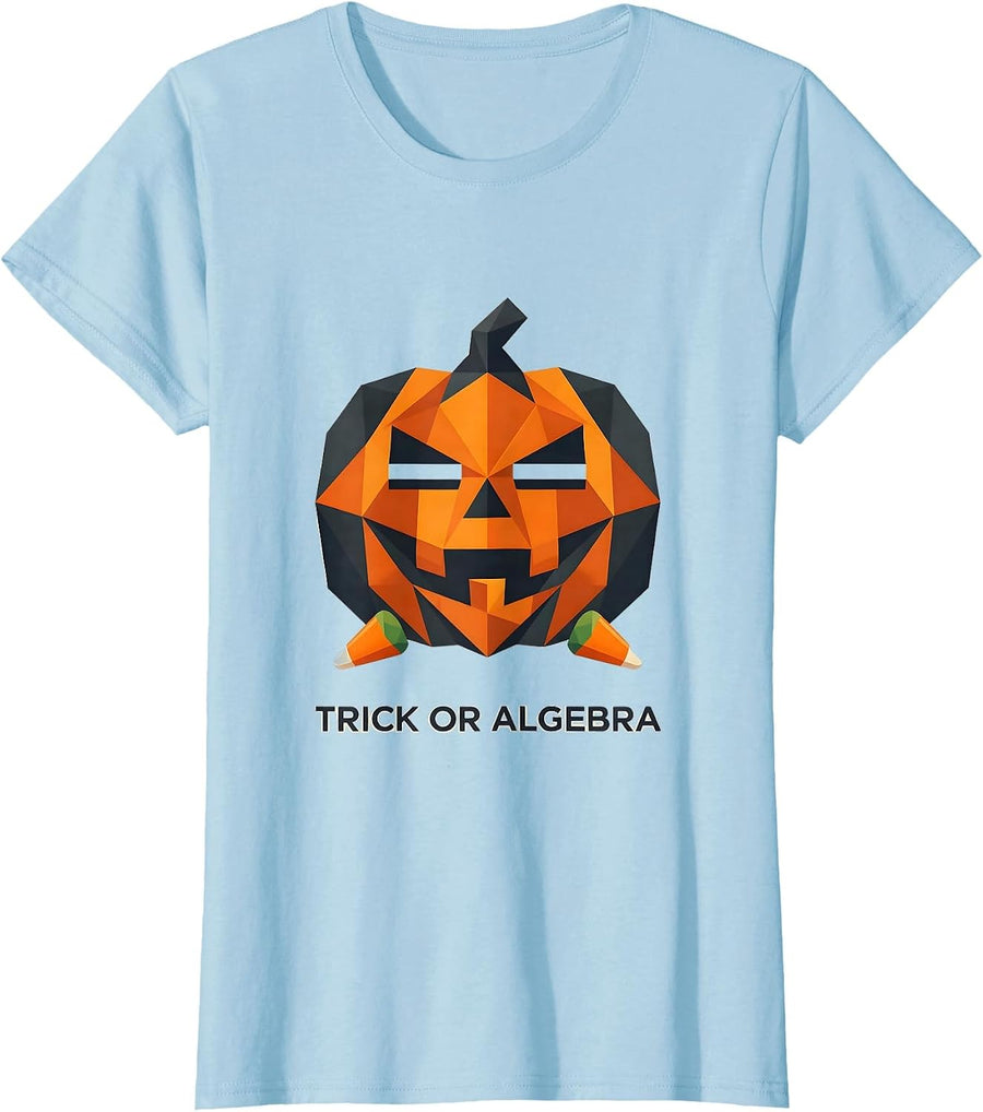 Women's Trick or Algebra Funny Math Teacher Halloween Humor T-Shirt - Baby Blue