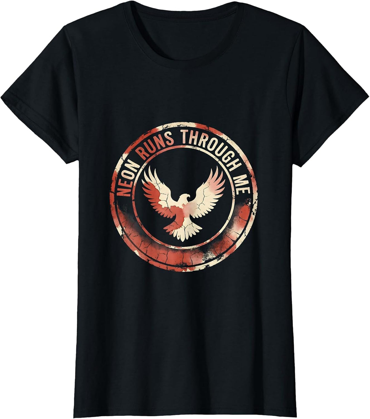 Women's Neon Runs Through Me Retro 80s Design T-Shirt - Black