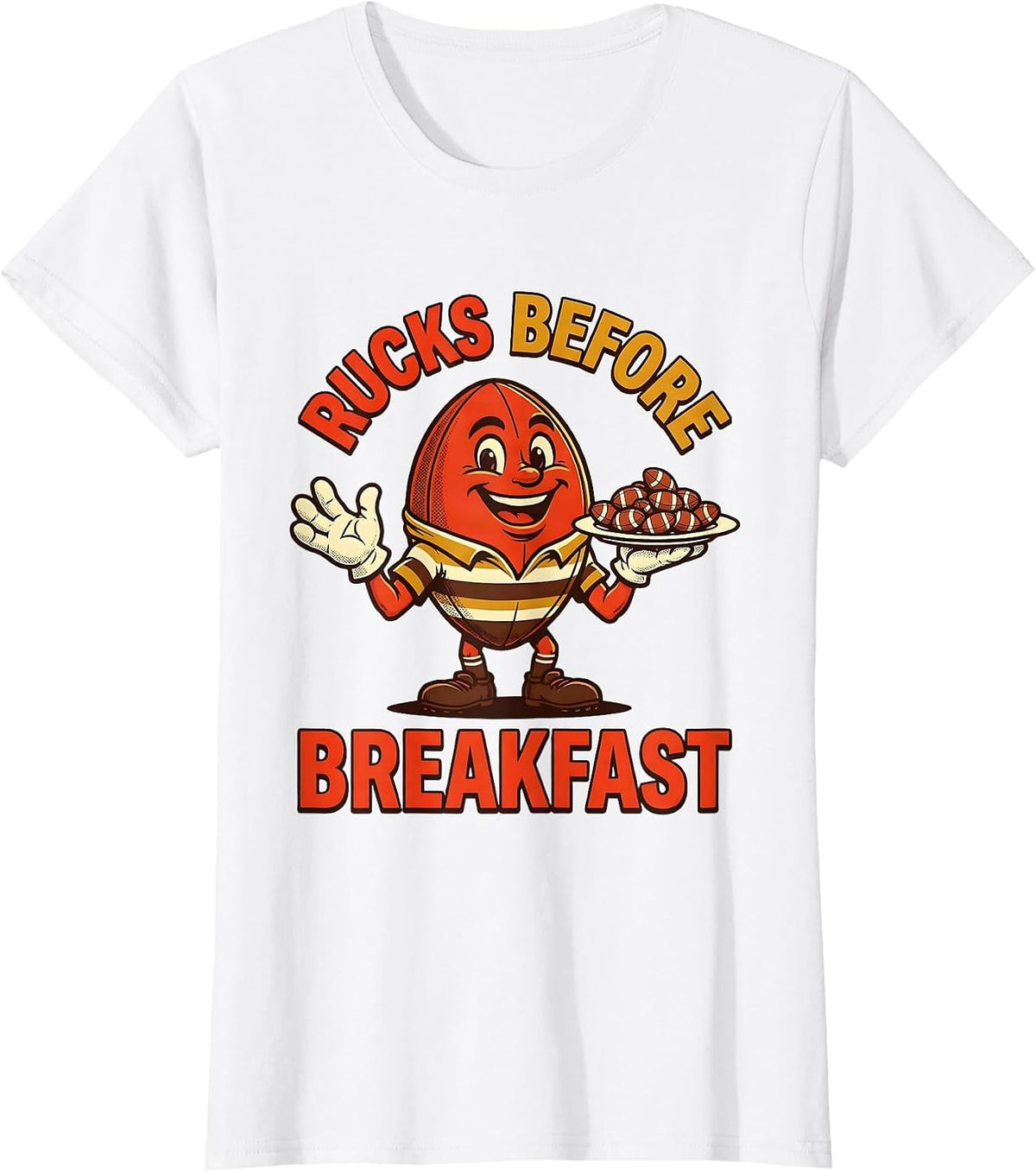 Women's Rucks Before Breakfast Rugby Design T-Shirt - White