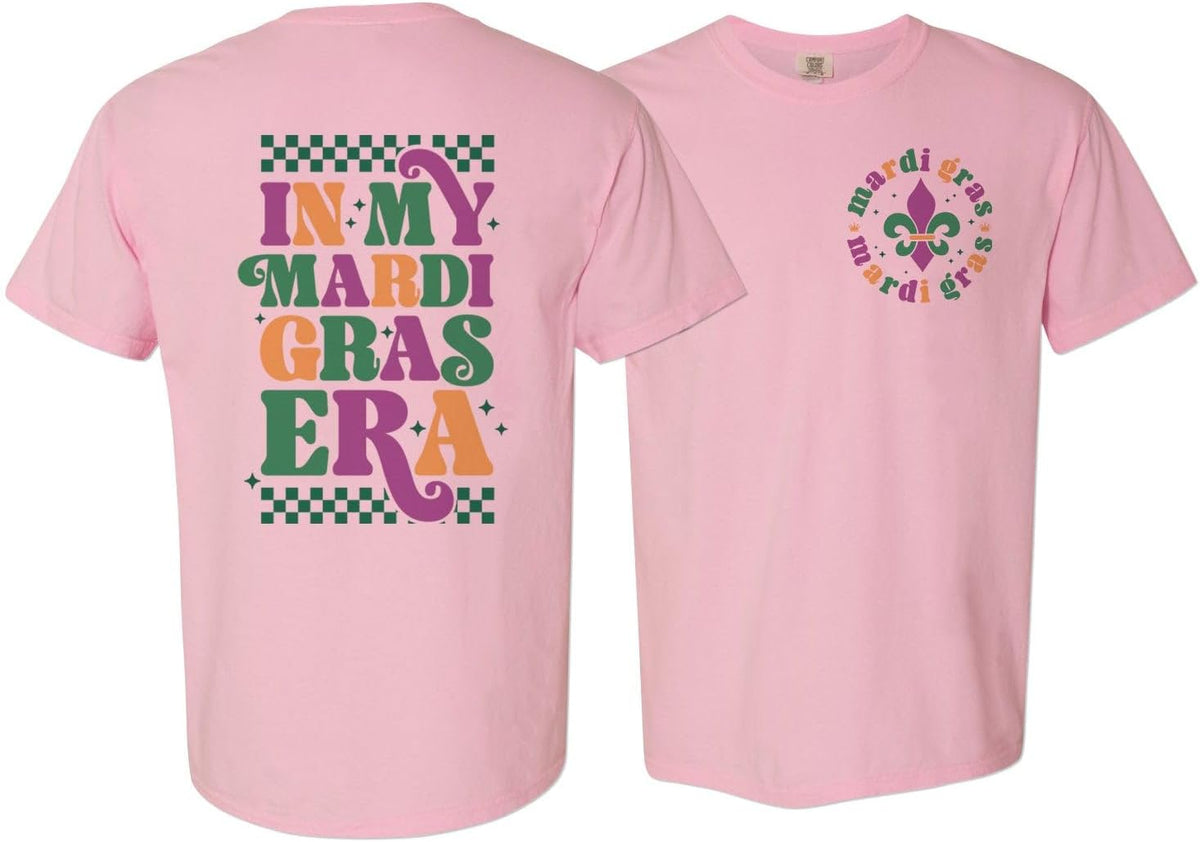 Retro Mardi Gras Era Front and Back Print Comfort Colors Short Sleeve Tee Unisex - Blossom