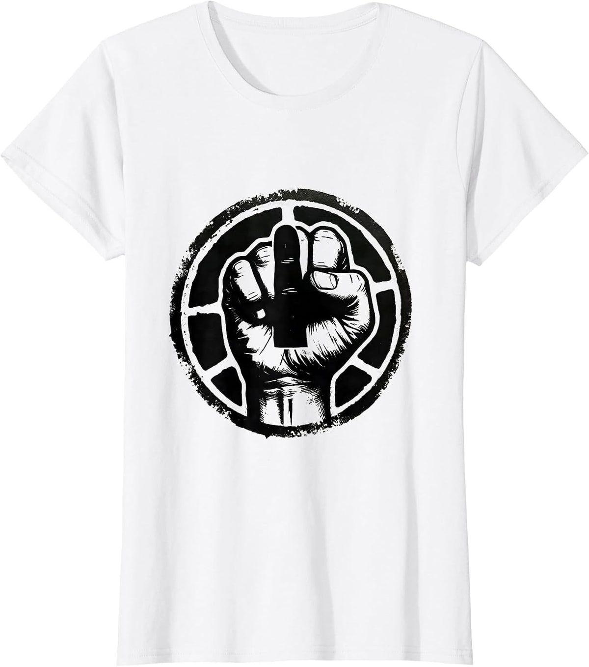 Middle Finger Hand Stamp Funny Offensive Humor T-Shirt - White