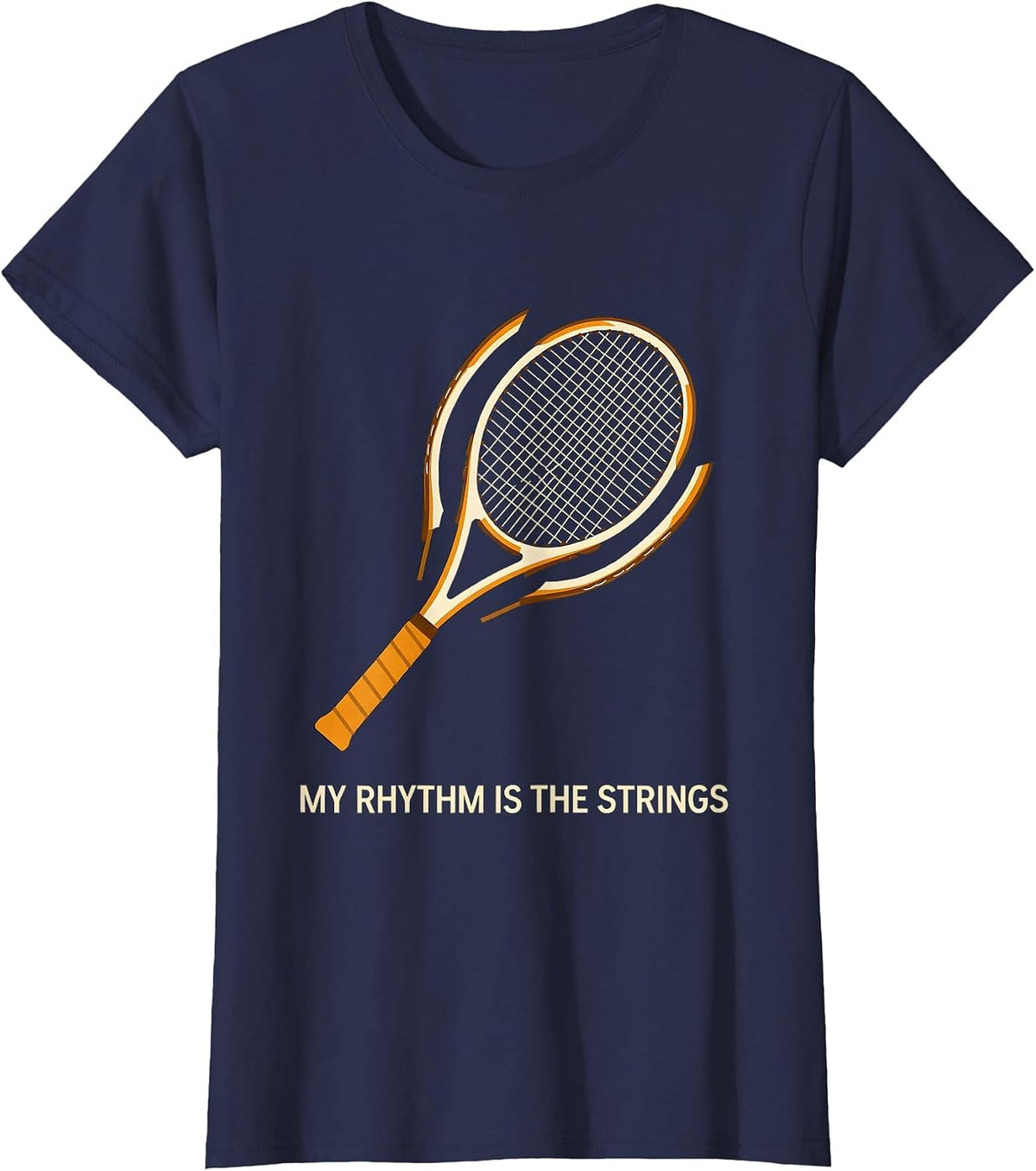 Women's My Rhythm Is The Strings Editorial Conceptual Tennis Player T-Shirt - Navy Blue