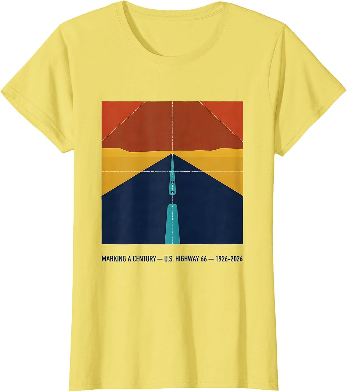 Women's Marking A Century — U.S. Highway 66 — 1926-2026 Vintage T-Shirt - Lemon Yellow