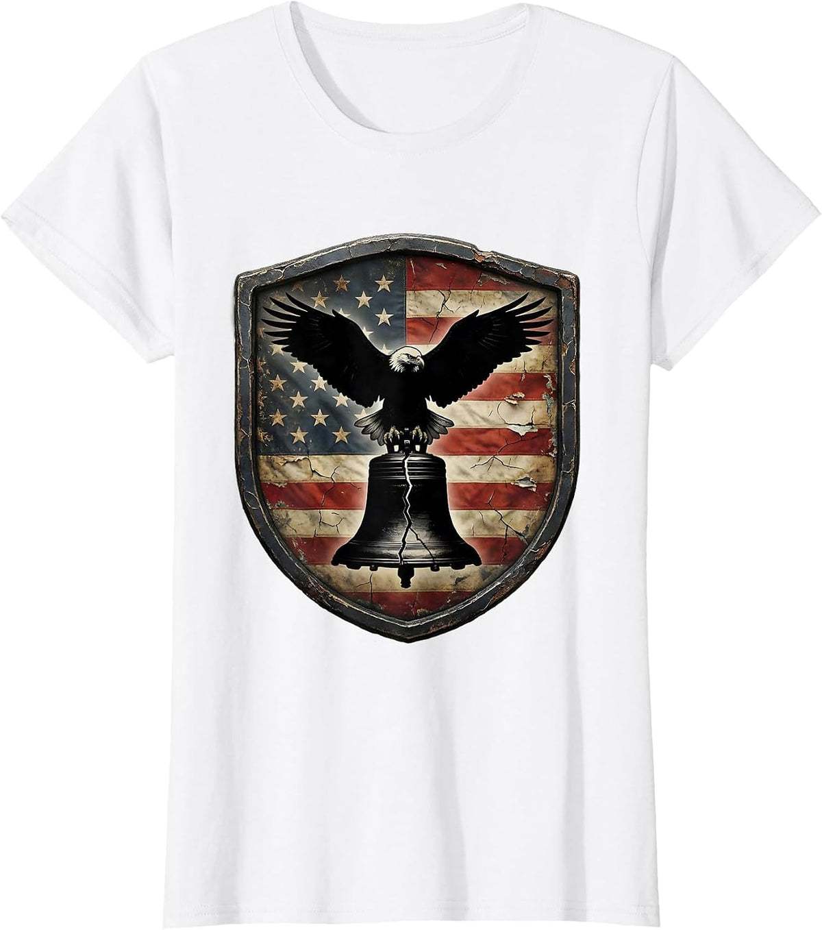 Women's Eagle and Liberty Bell Patriotic Graphic T-Shirt - White