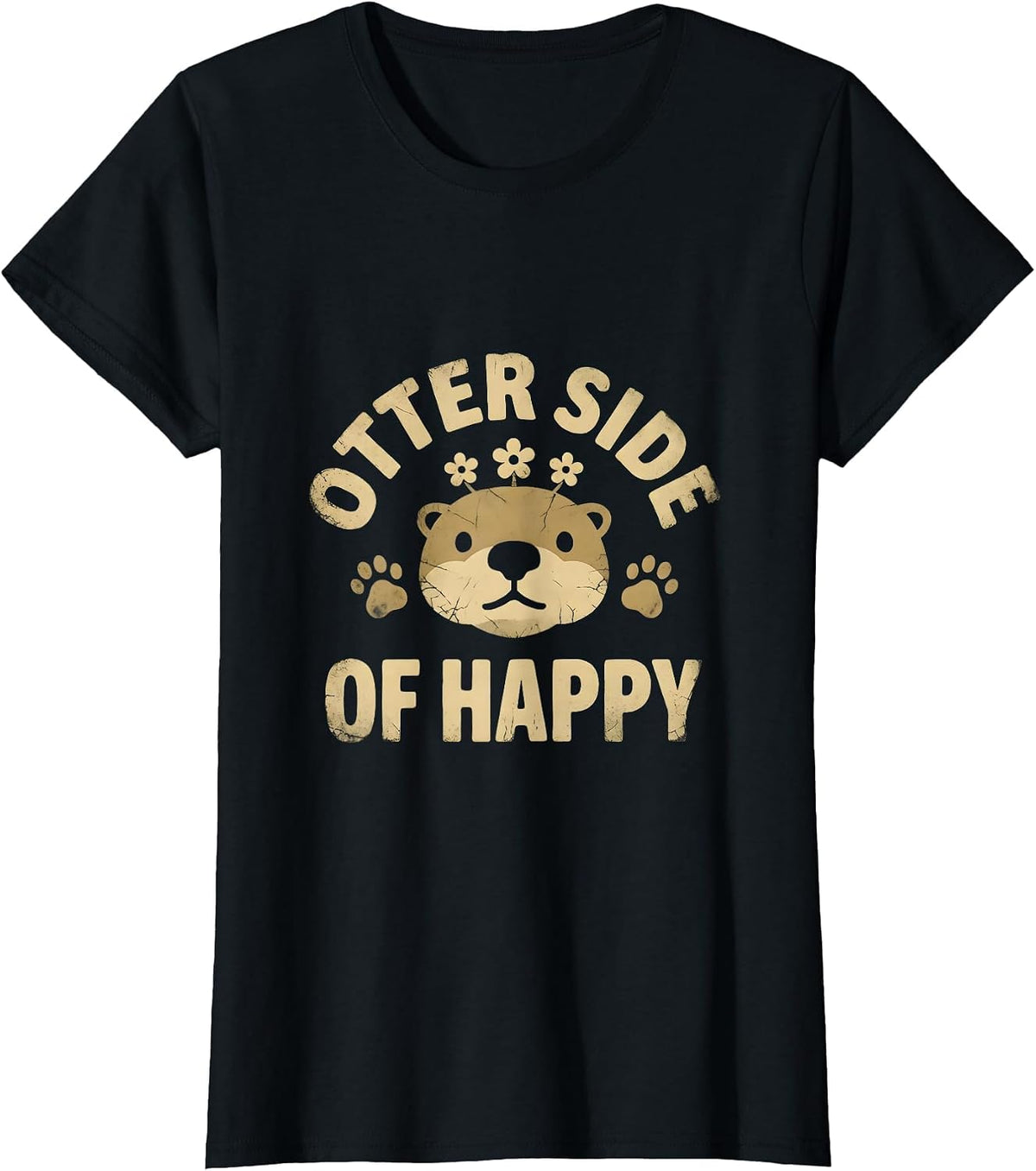 Women's Otter Side of Happy Cute Otter Design T-Shirt - Black