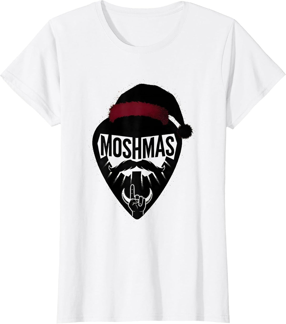 Moshmas Blackwork Dotwork Heavy Metal Santa Parody Christmas T-Shirt - White