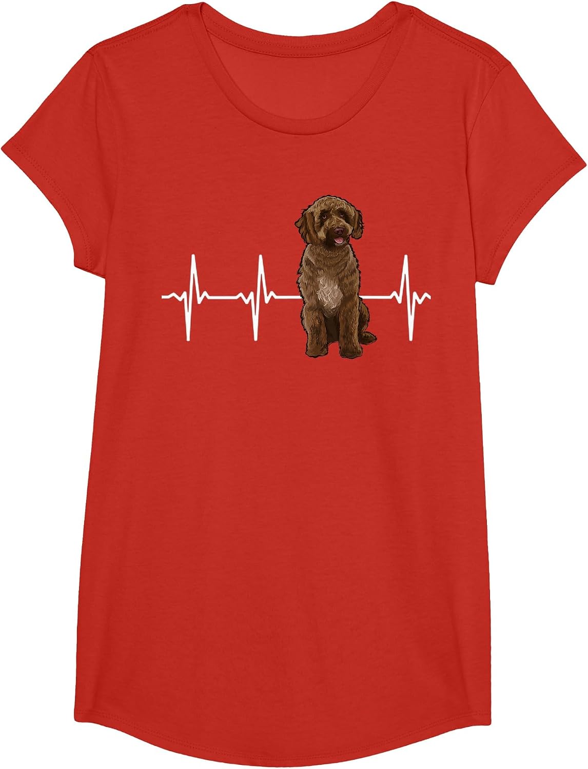 Spanish Water Dog Heartbeat Dog Lover T-Shirt - Girls Red
