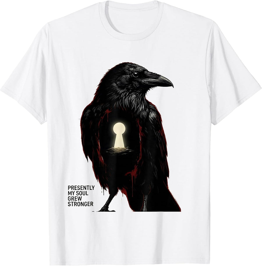 Men's Presently My Soul Grew Stronger Gothic Literary Edgar Allan T-Shirt - White