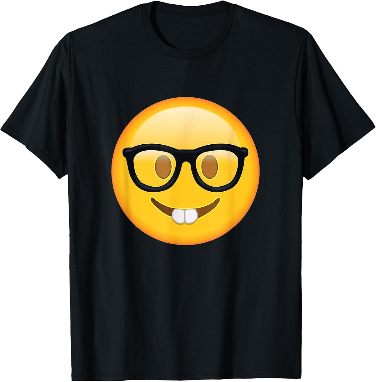 Nerd Glasses Buckteeth Emoticon Funny Hilarious Nerdy Face T-Shirt - Black