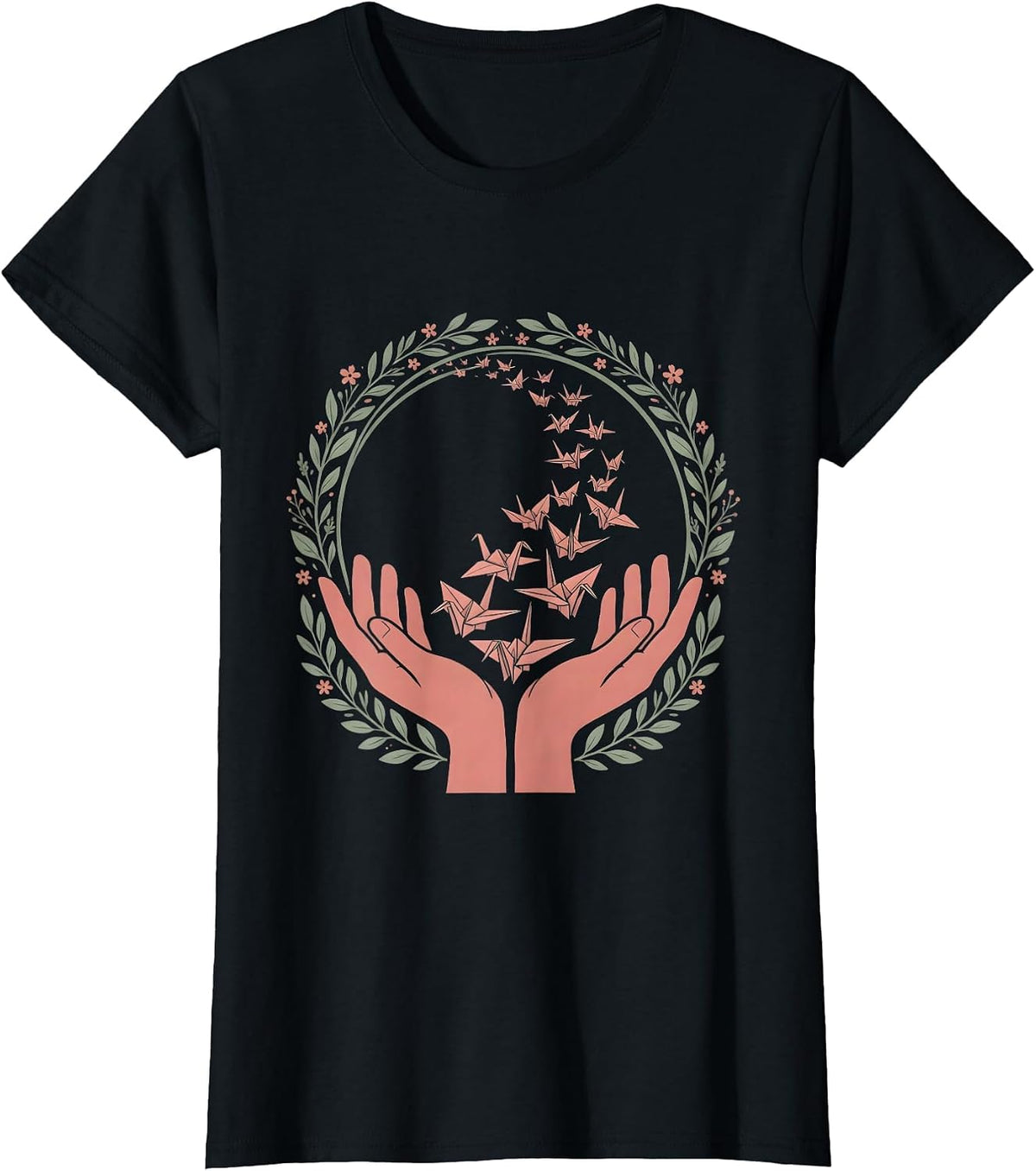 Hands Releasing Paper Cranes Into Open Sky T-Shirt - Black