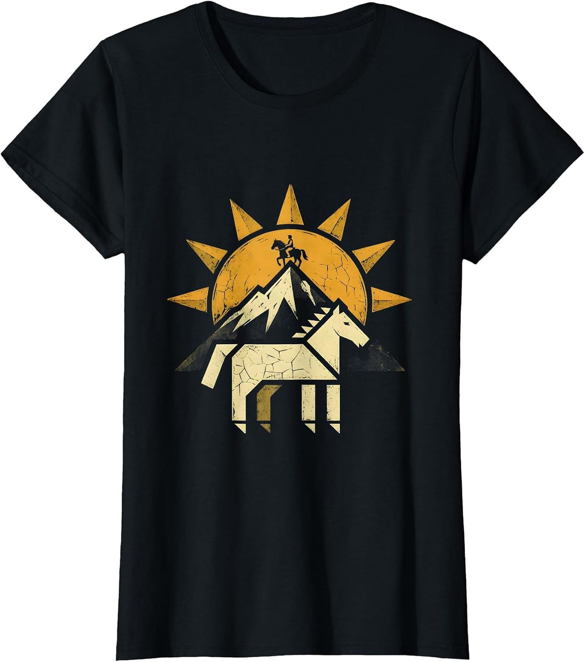 Lone Rider Sunset Horseback Freedom Design T-Shirt - Black