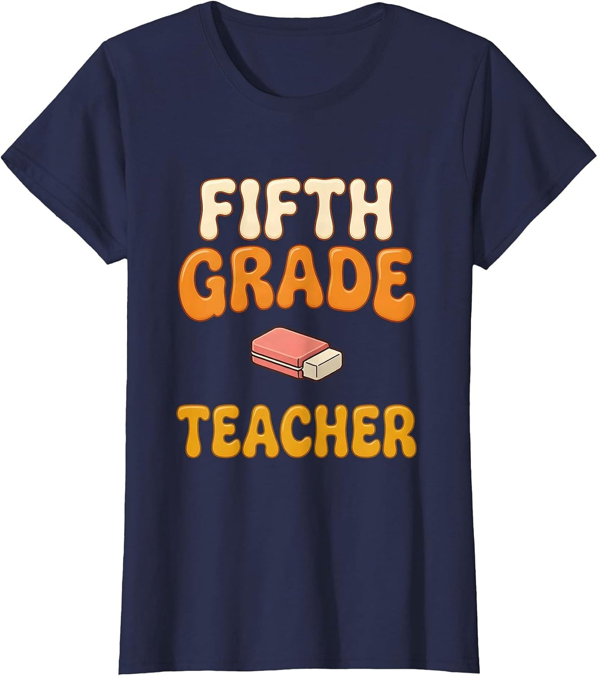 Women's Fifth Grade Teacher Retro 70s Back To School Teacher Gift T-Shirt - Navy Blue