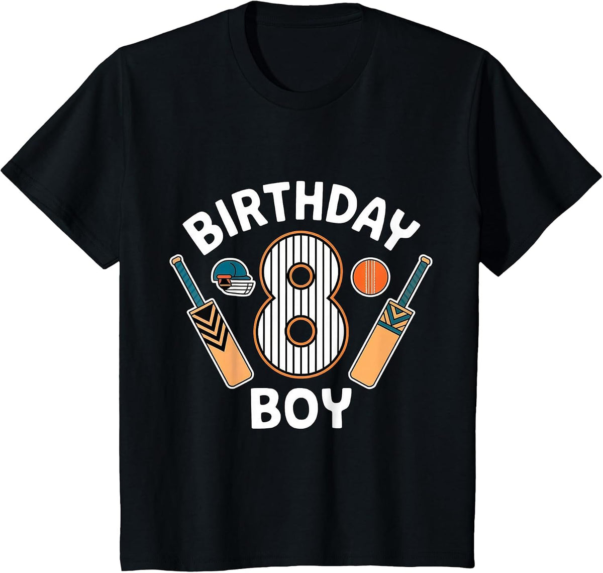 Fun 8th Birthday Cricket Boys Kid 8 Years Old Cricket Themed T-Shirt - Black