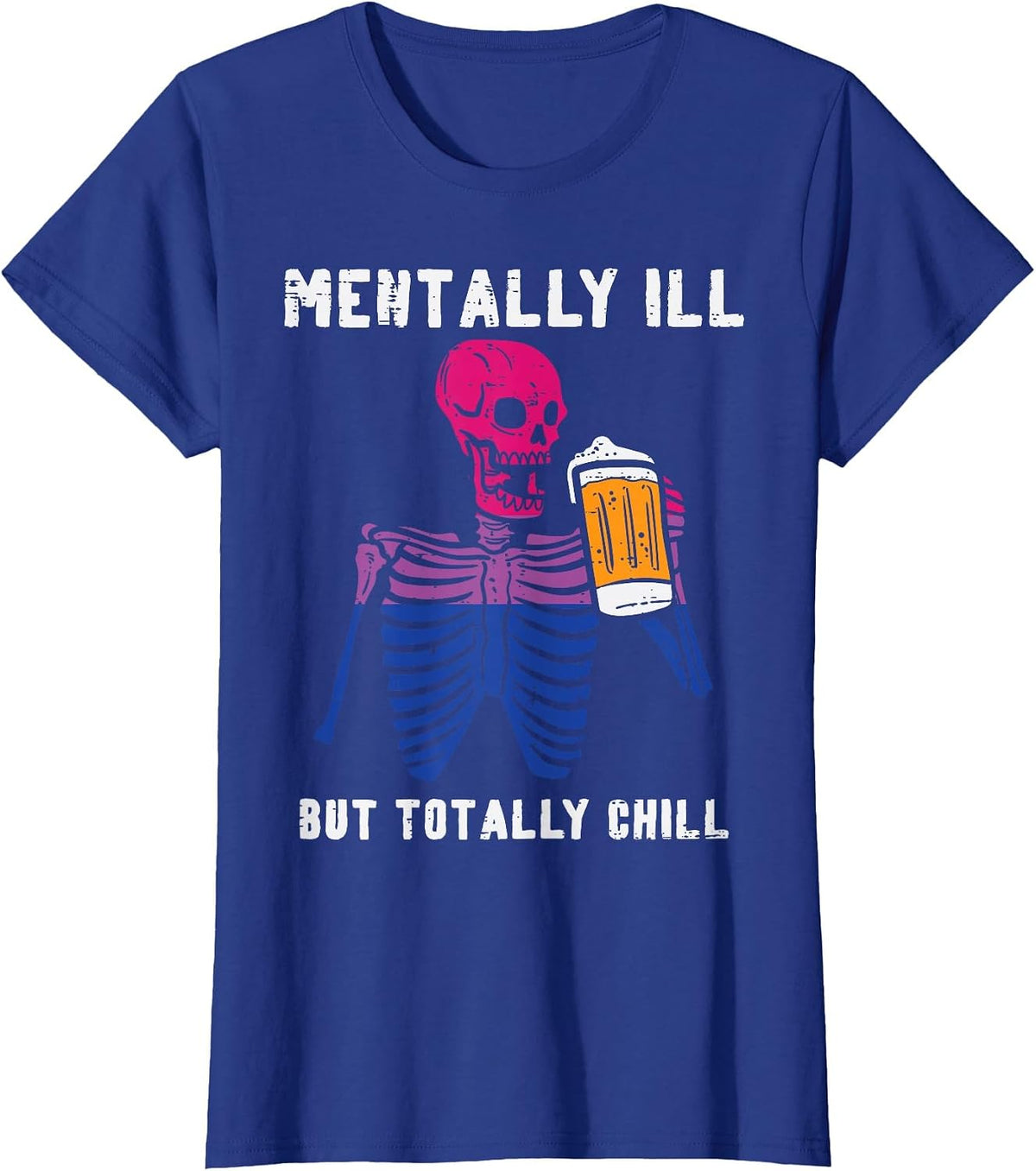 Bisexual Skeleton Mentally Ill Bi Pride Flag LGBTQ Dad Men T-Shirt - Royal Blue