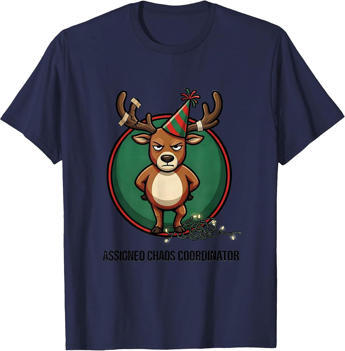 Men's Assigned Chaos Coordinator Funny Christmas Group Humor T-Shirt - Navy Blue