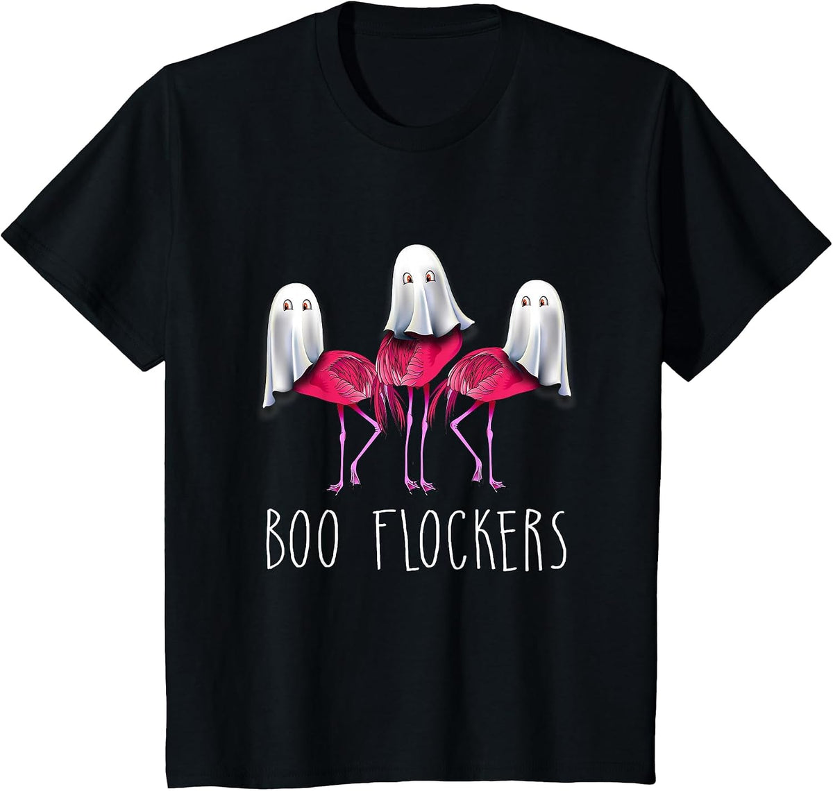 Boo Flockers Funny Flamingo Ghost Halloween Costume T-Shirt - Black
