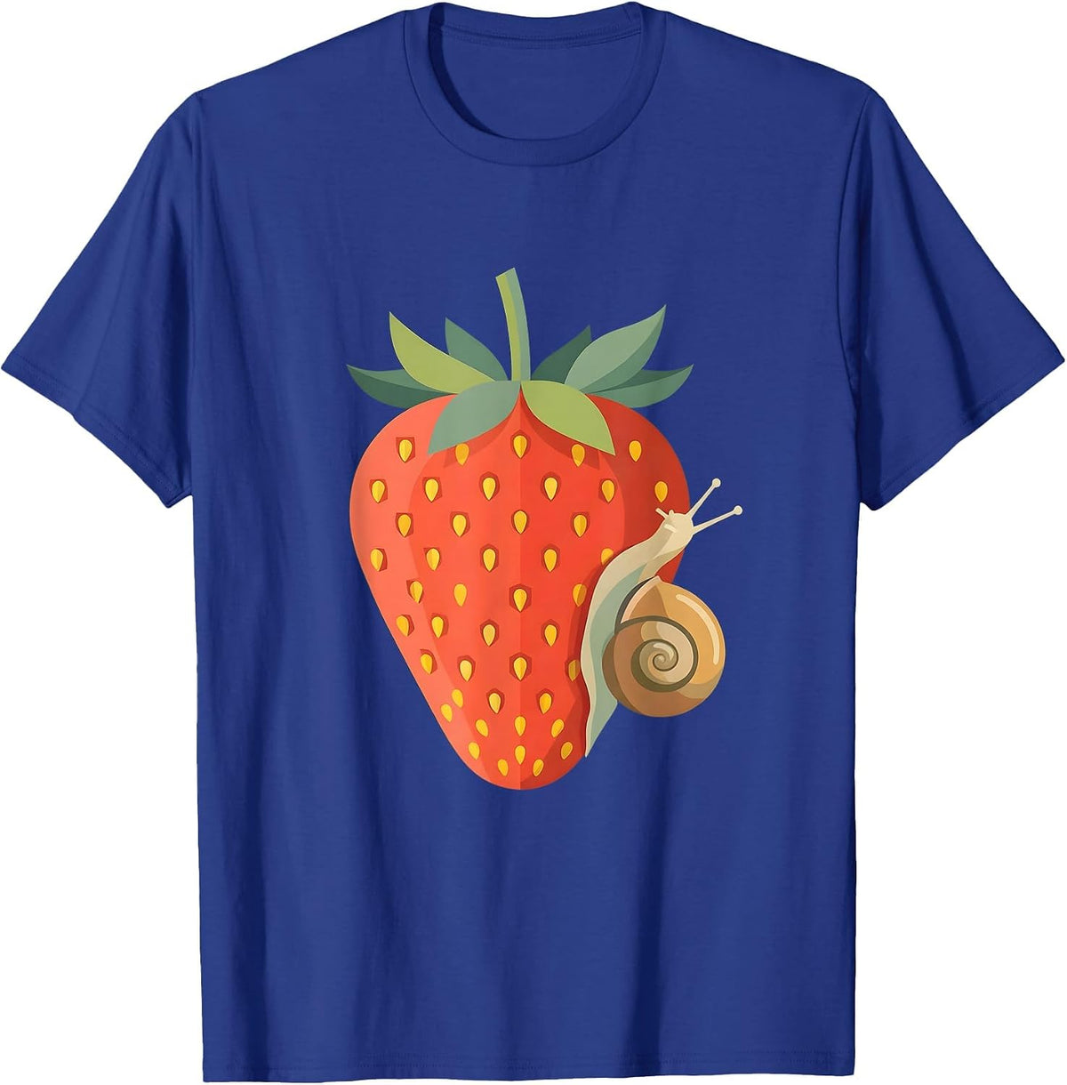 Snail Climbing Strawberry Funny Nature Illustration T-Shirt - Royal Blue
