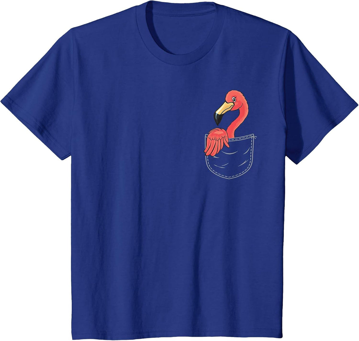 Flamingo in Breast Pocket Pink Bird Bag Funny T-Shirt - Royal Blue