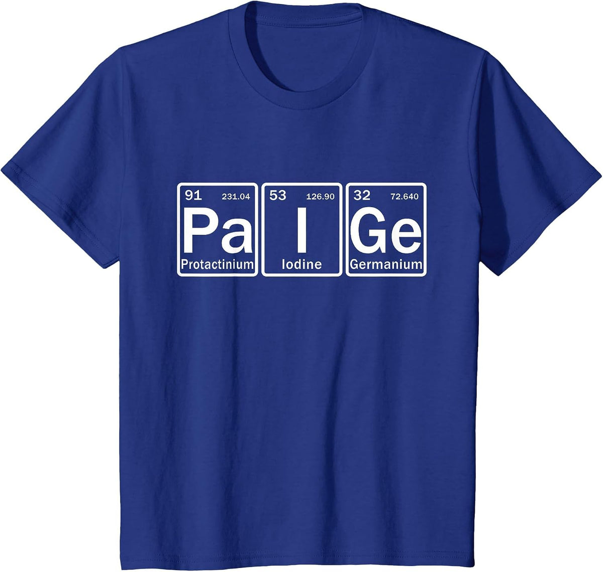 Paige Name Personalized in Periodic Table Elements T-Shirt - Royal Blue
