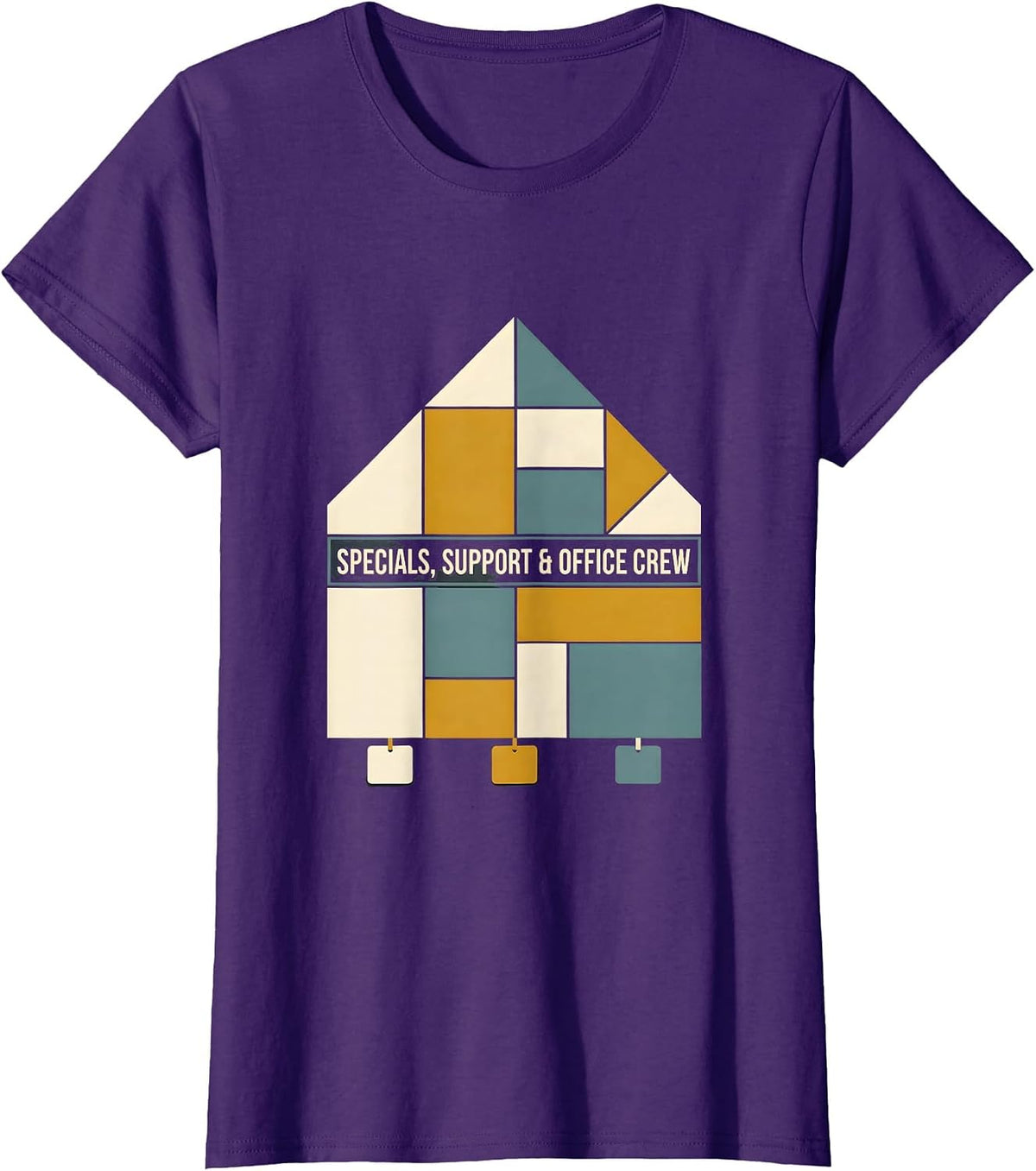 Women's Specials Support Office Crew Quilt Block Patchwork Teacher T-Shirt - Purple