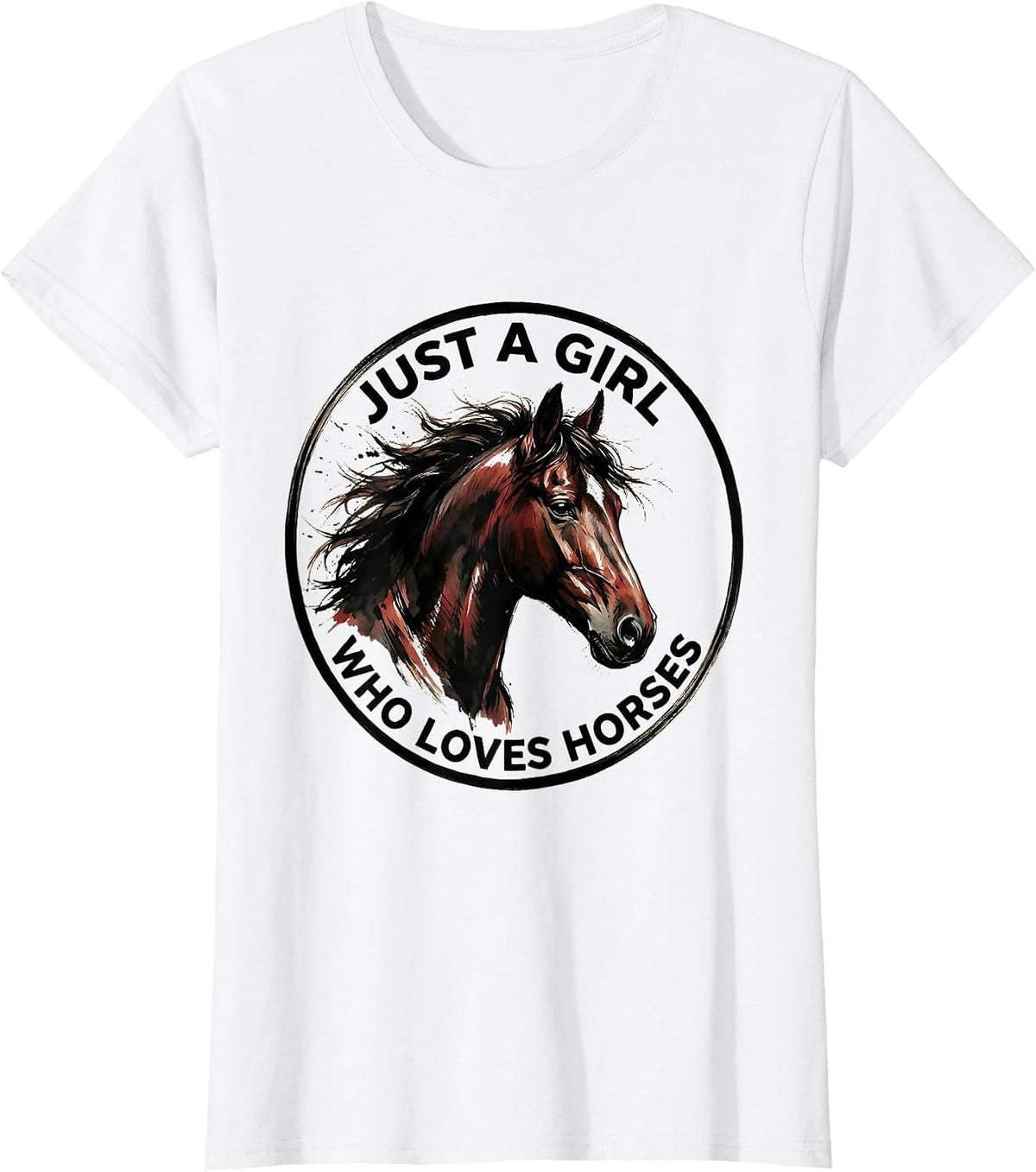 Women's Just a Girl Who Loves Horses Equestrian Design T-Shirt - White