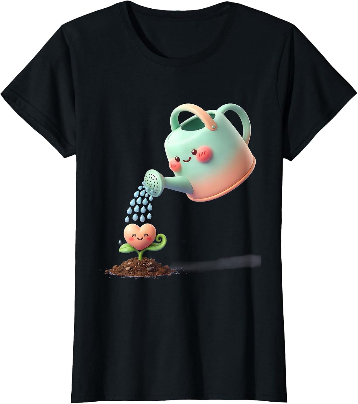 Women's Be Kind Watering Can Sprouting Heart Design T-Shirt - Black