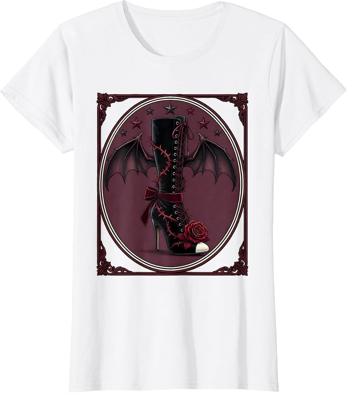 Showgirl Boot With Lace-Up Heel and Stars Graphic T-Shirt - White