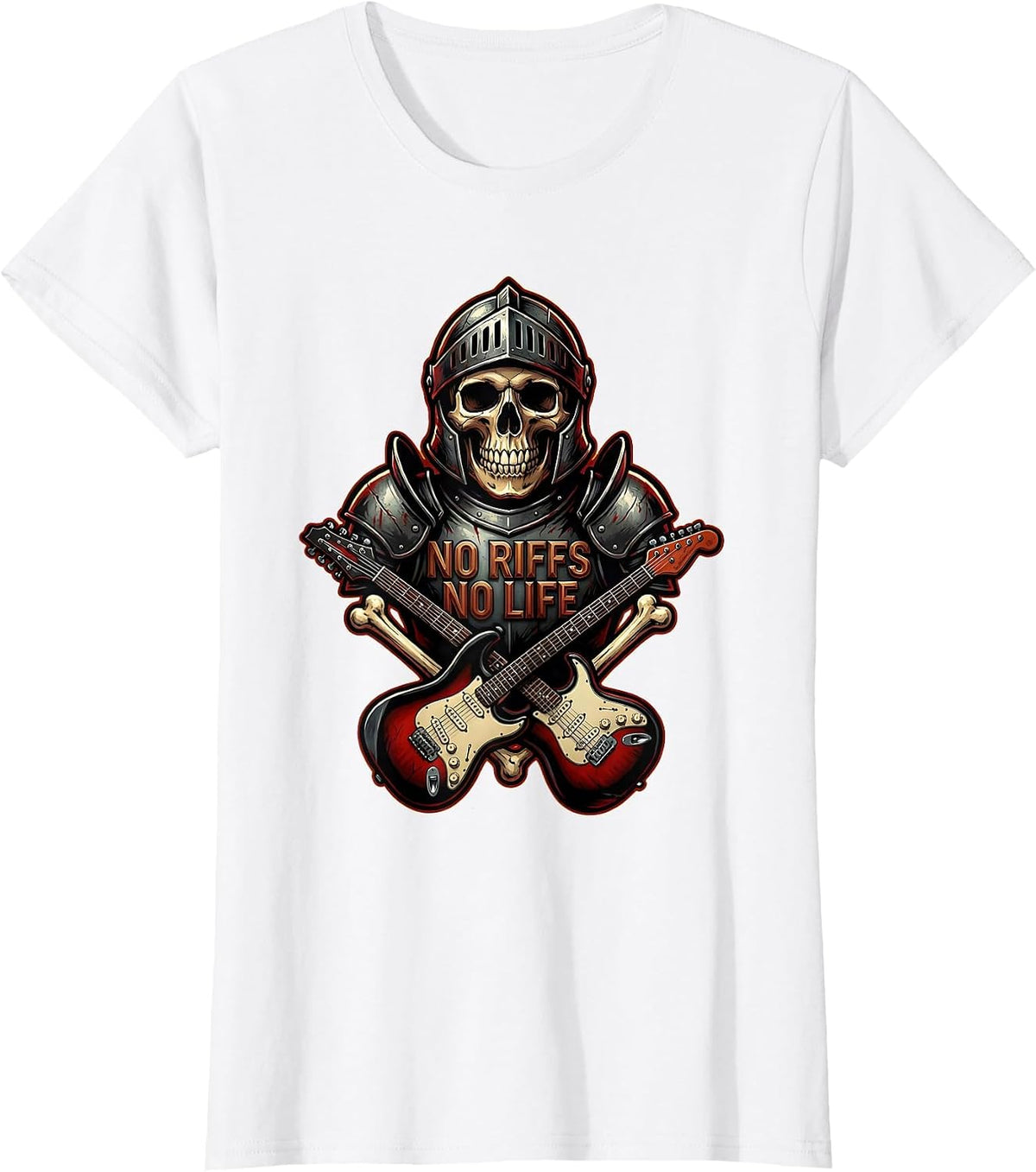 Women's No Riffs No Life Heavy Metal Music Design T-Shirt - White