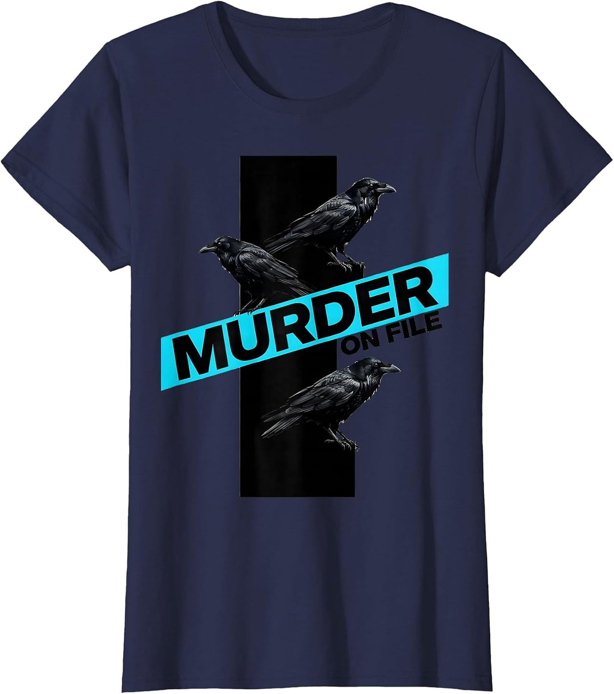 Women's Murder On File Dark Humor Crow Lover Gothic Bird Pun T-Shirt - Navy Blue