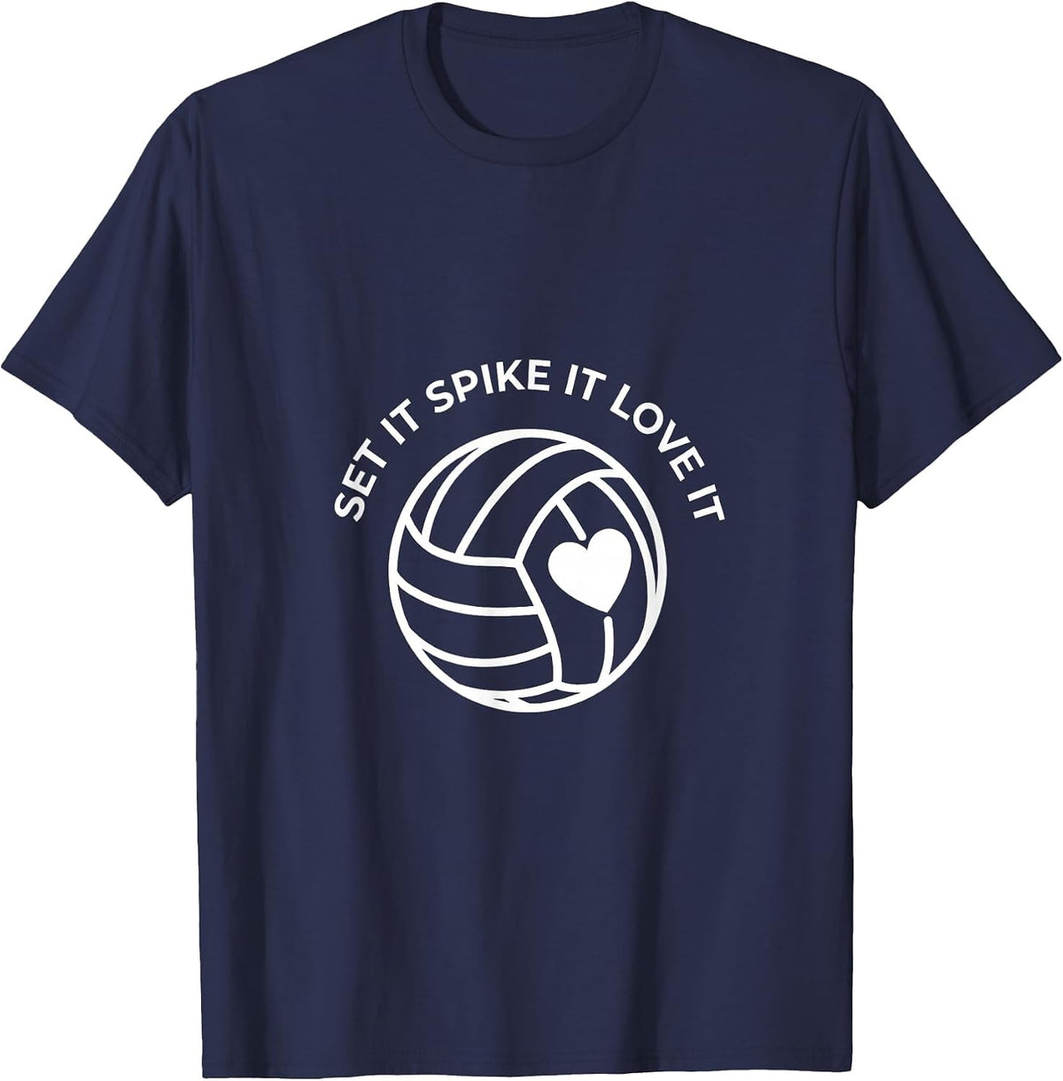 Set It Spike It Love It Volleyball Mom Design T-Shirt - Navy Blue