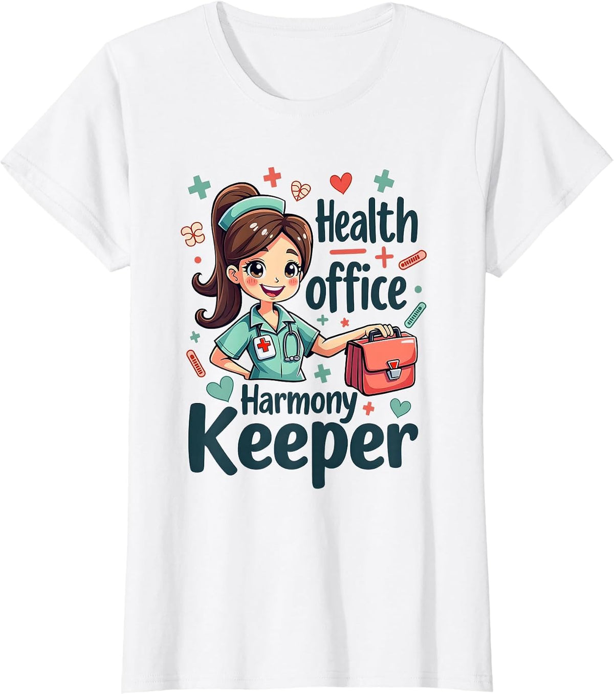 Health Office Harmony Keeper School Nurse Design T-Shirt - White